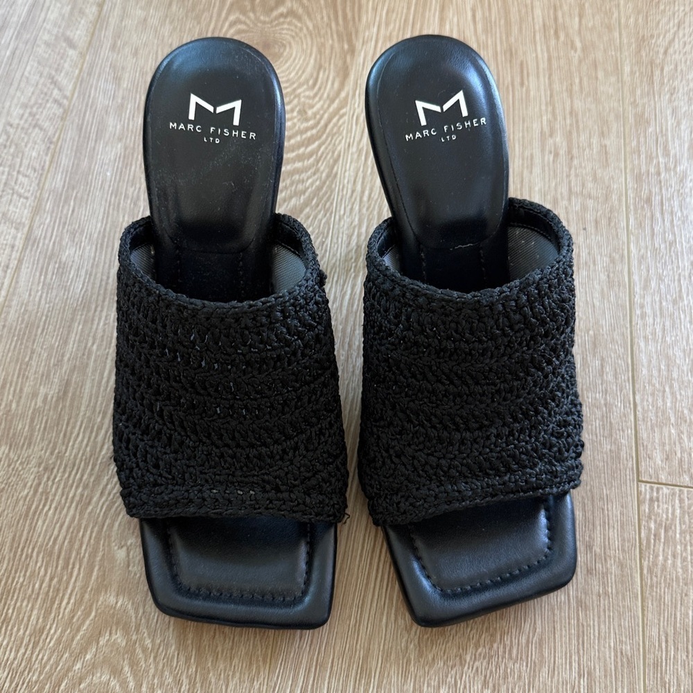 Marc Fisher Black Crochet Slide Heeled Sandals Size 7 - Picture 2 of 2